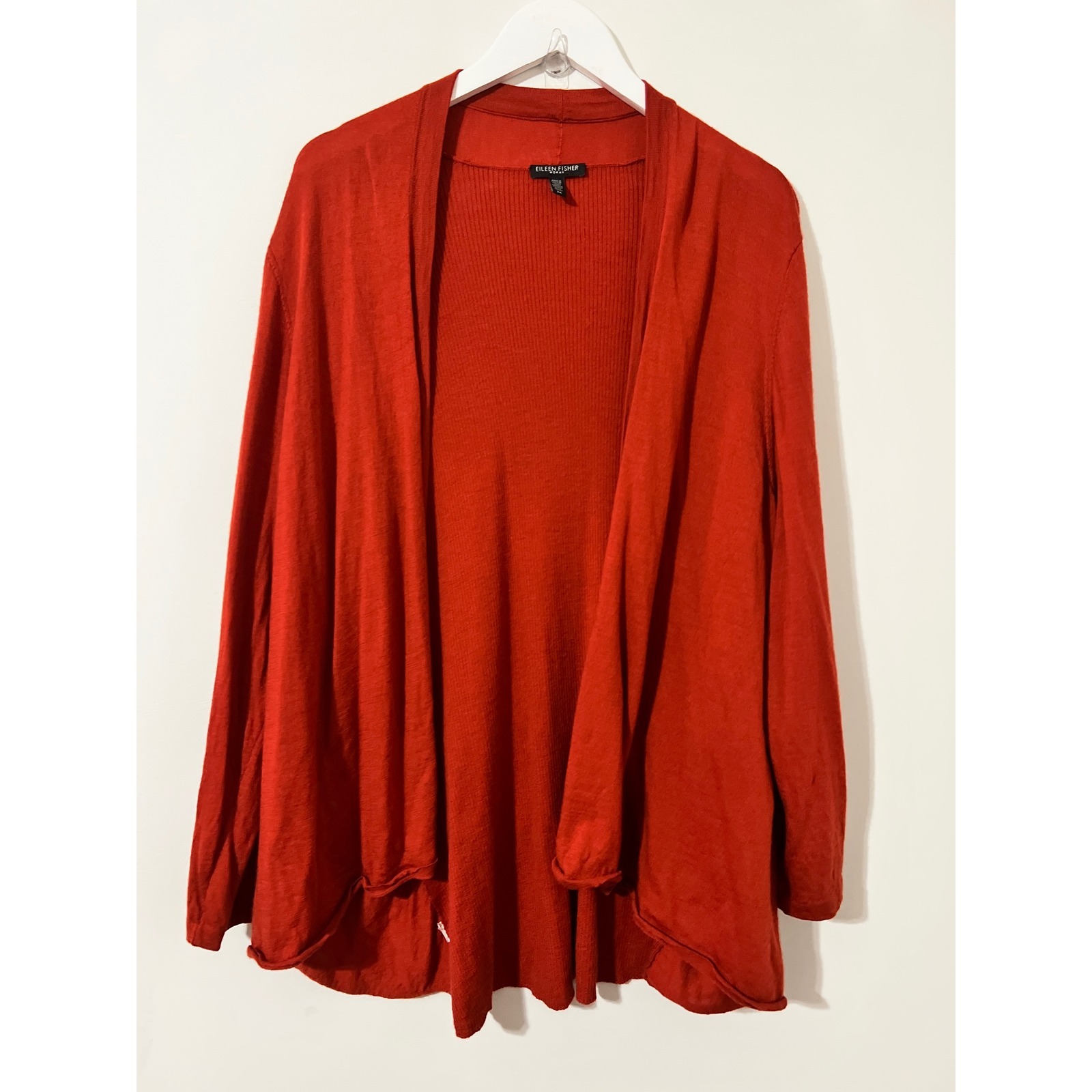 Eileen Fisher Cardigan Womens 3x Burnt Orange Open Front Ribbed Knit Lagenlook